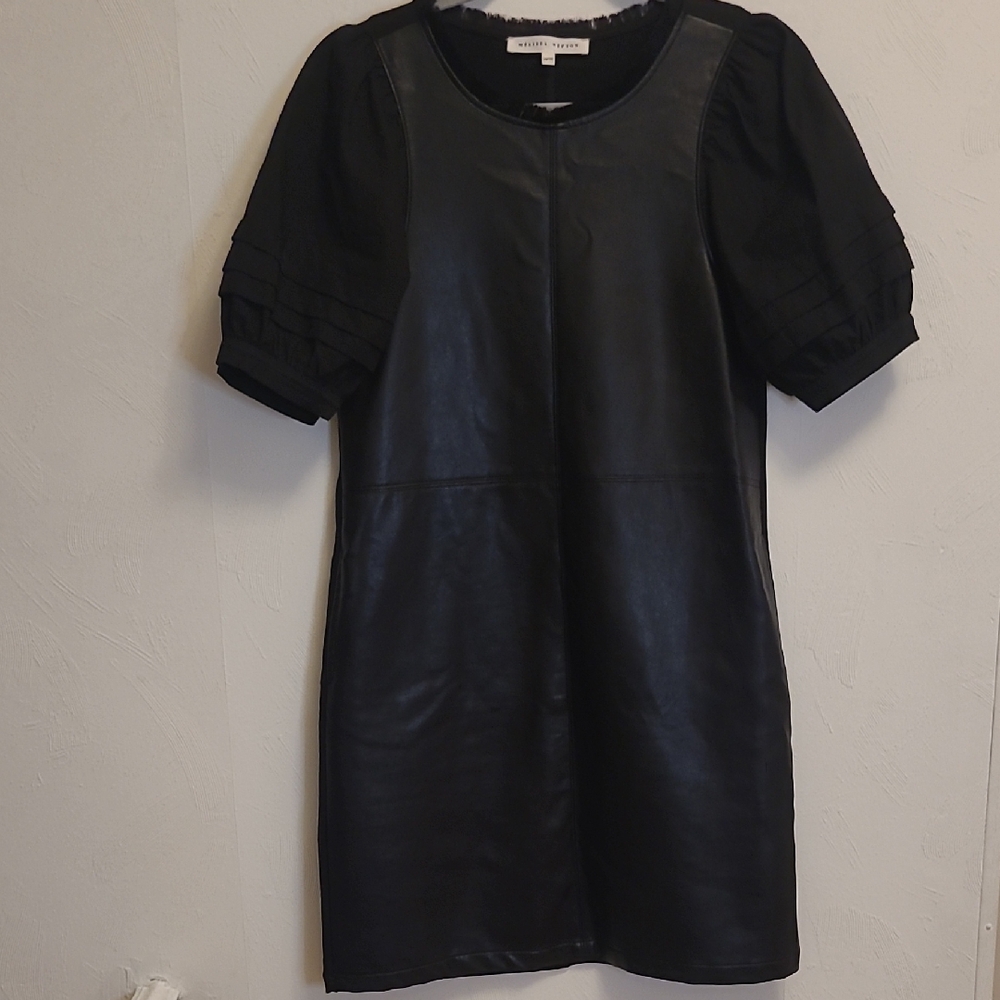 New MELISSA NEPTON Elegant Black Leather Mini Dress